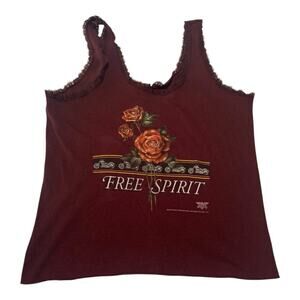 3d emblem women's XL 90s Burgundy Rose Tank Top biker harley lace moto free spir